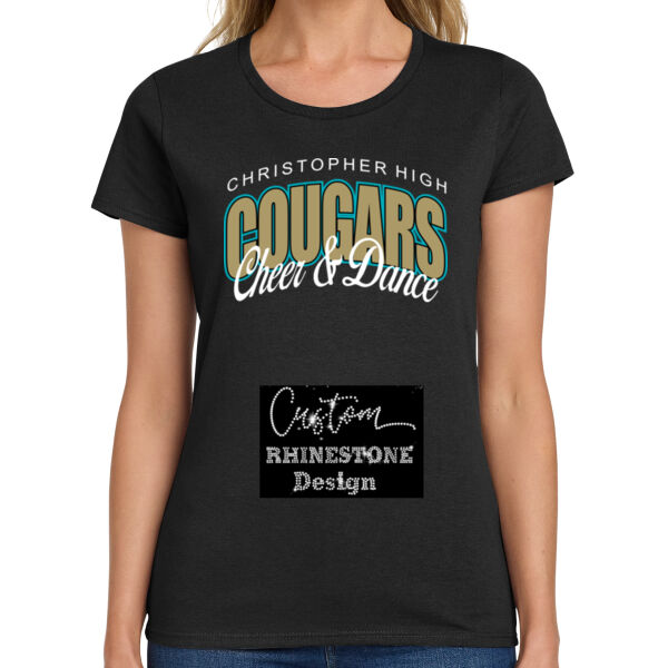 Christopher Cougars Cheer and Dance Rhinestone- Ladies Heavy Cotton 100% Cotton T Shirt Thumbnail
