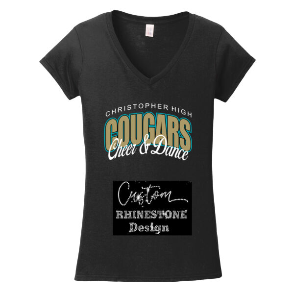 Christopher Cougars Cheer and Dance Rhinestone - Softstyle Ladies Fit V Neck T Shirt Thumbnail