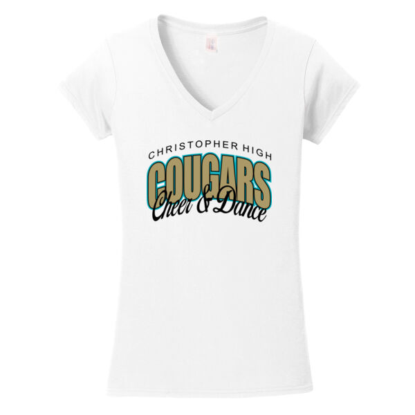 Christopher Cheer & Dance - Softstyle Ladies Fit V Neck T Shirt Thumbnail